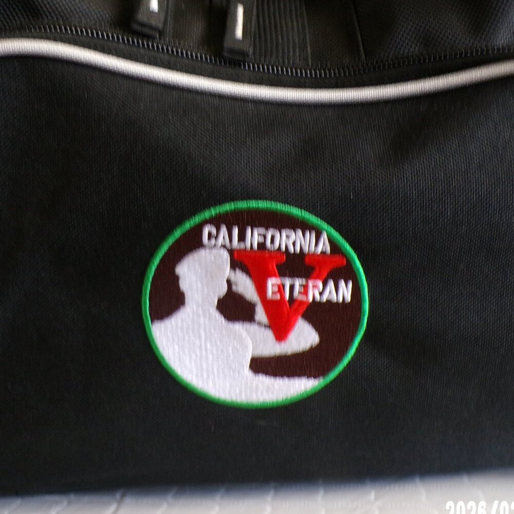 " CALIFORNIA VETERAN " BLACK DUFFEL TRAVEL BAG WITH ADJUSTABLE SHOULDER STRAP